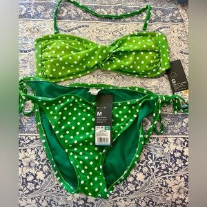 Mossimo Green and White Polka Dot Bikini Sm-Medium NWT